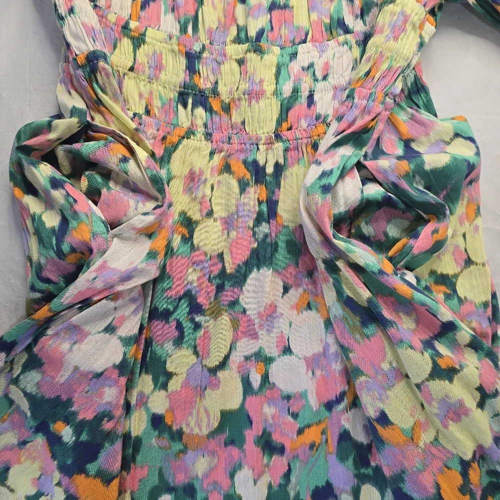 Gap Smocked Waist Dress Puff Sleeve Floral Multicolor Above Knee 2XL - Picture 7 of 10